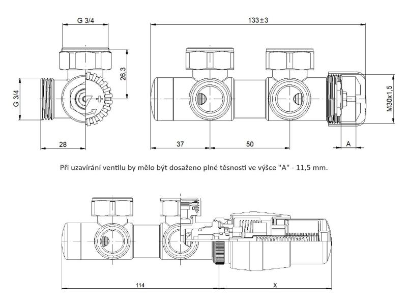 TERM-SET-R., středový ventil Z4, barva .. (dle vzorníku), pravé provedení, komplet set