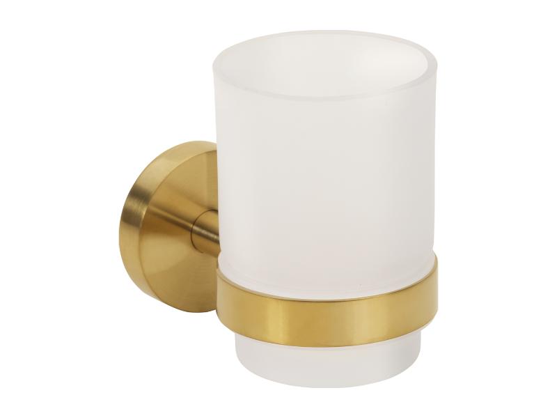 Držák kartáčků, sklo, 70×95×105 mm, barva zlatá broušená