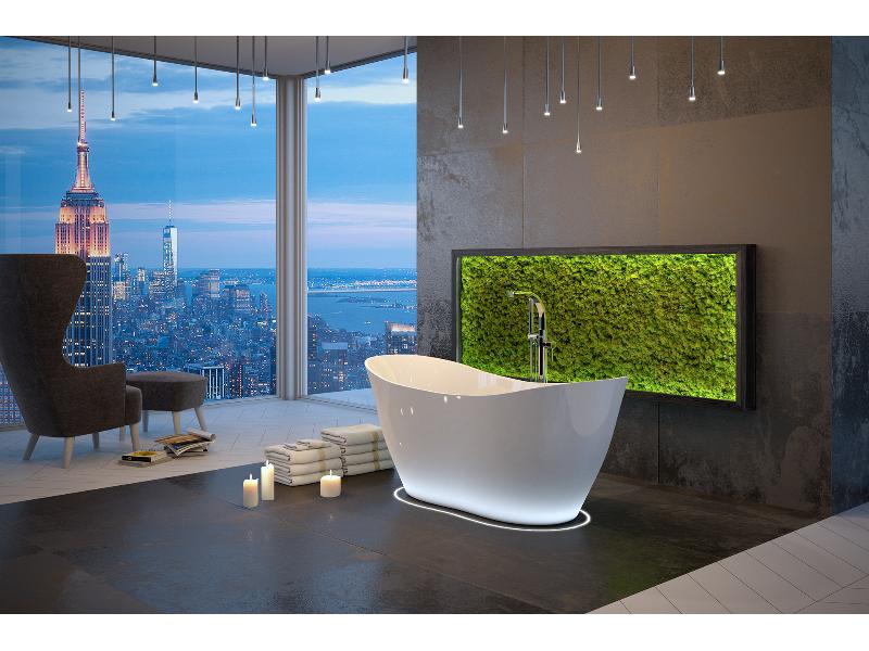 vana volně stojící z litého mramoru VIYA 1700x720 mm, bílá barva, sifon chrom