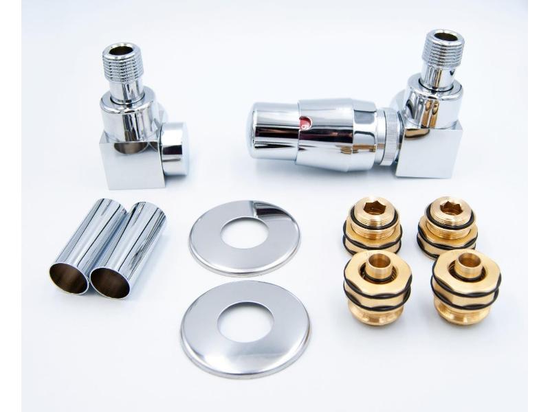 CUBE-SET-RC, rohový hranatý ventil Z6, barva chrom, pravé provedení, komplet set