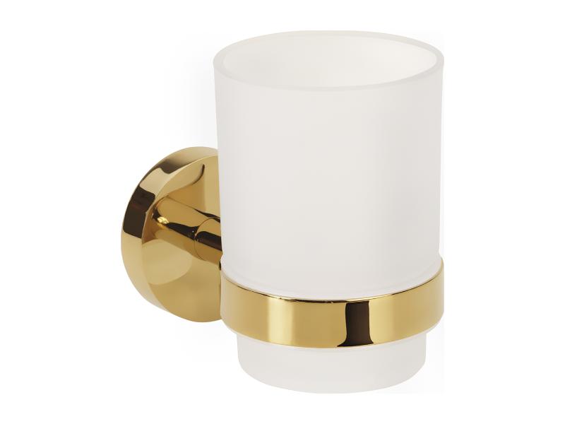 Držák kartáčků, sklo, 70×95×105 mm, barva zlatá lesklá