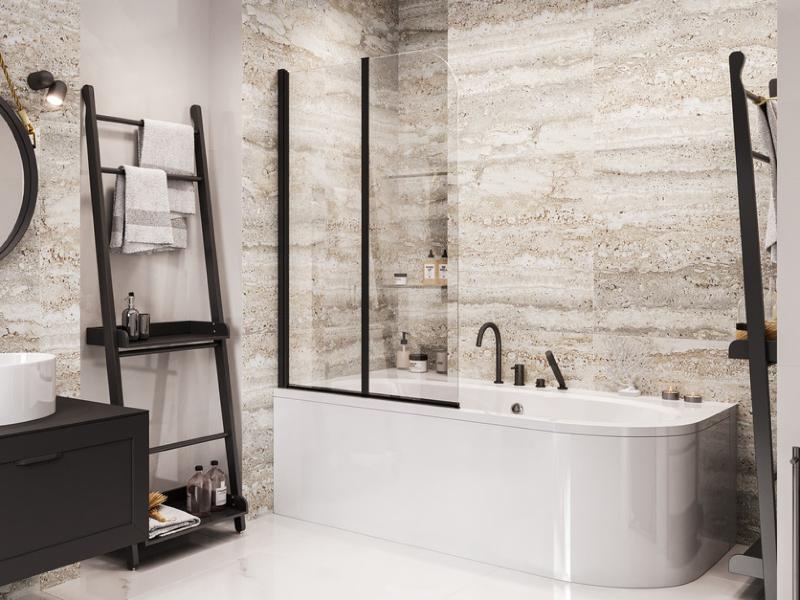 PRIME 2 BLACK, vanová zástěna 90 x 140 cm (černá, čiré)