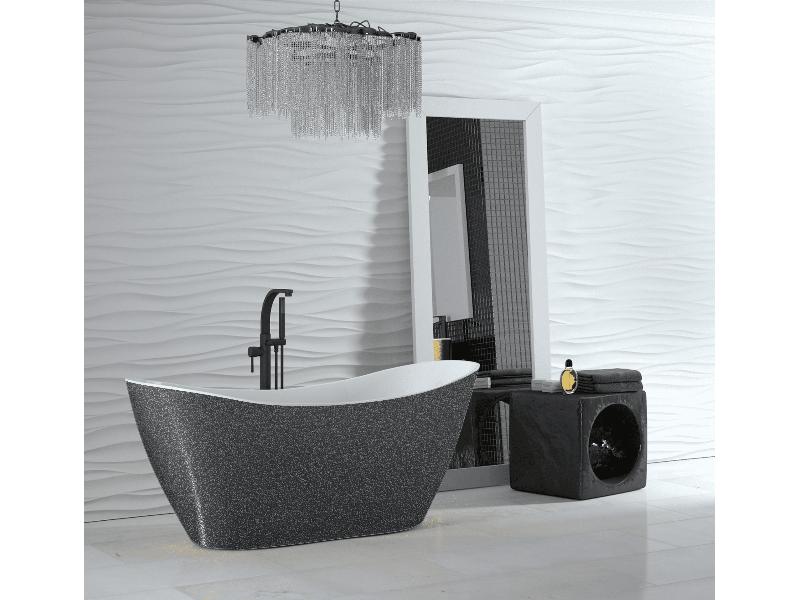 vana volně stojící z litého mramoru VIYA 1600x700 mm, GLAM03 grafit / bílá barva, sifon chrom