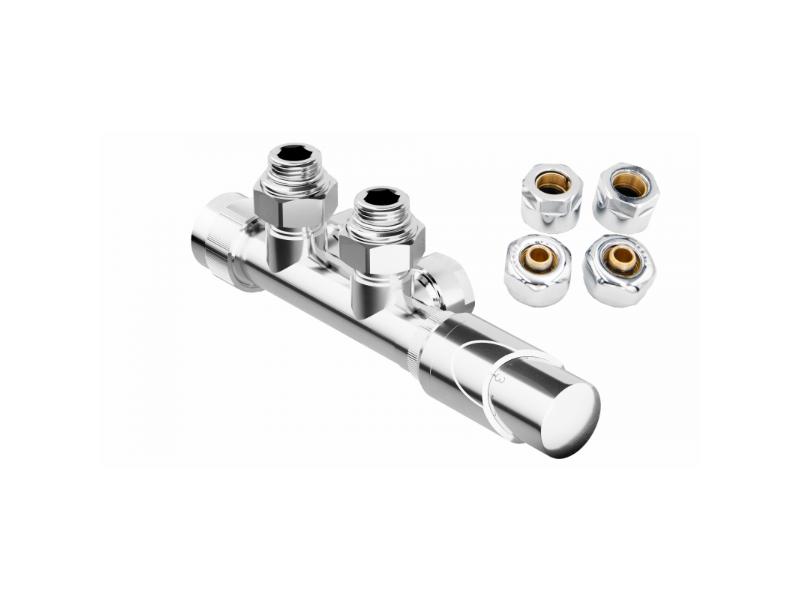 HYBRID-SADA, středový ventil s hlavicí, chrom, včetně svěrného šroubení Cu + Al-Pex