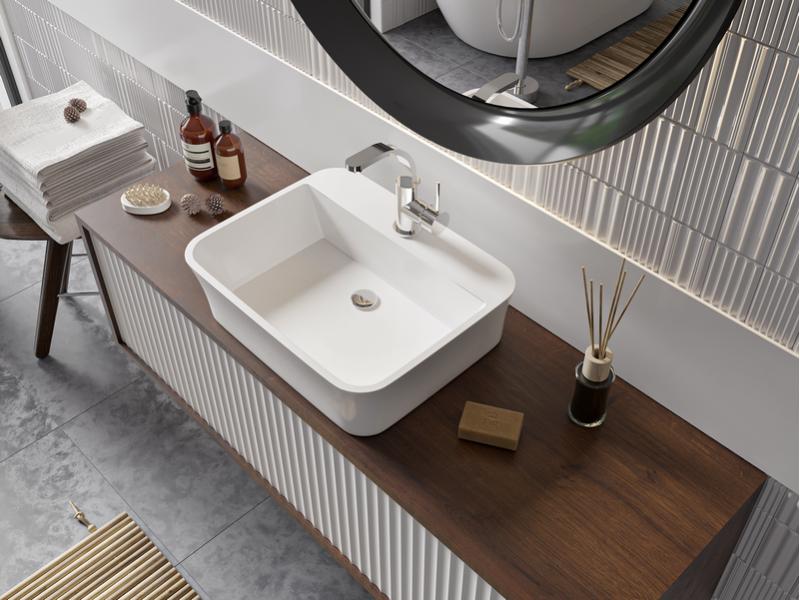 umyvadlo na desku ASSOS S-LINE, z litého mramoru, 520x410x150 mm, černá / bílá barva