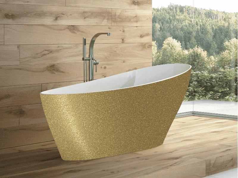 vana volně stojící z litého mramoru KEYA 1650x700 mm, GLAM01 zlatá barva / bílá barva