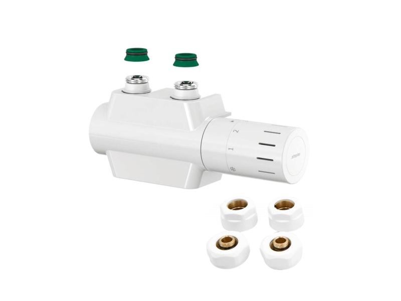 UNI-SADA, středový ventil s hlavicí, bílá barva, včetně svěrného šroubení Cu + Al-Pex