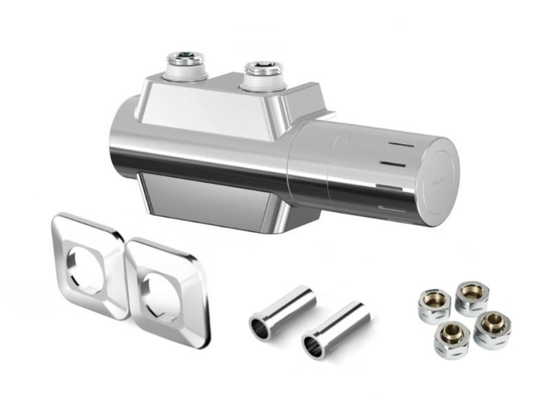 UNI-SADA, střed.ventil s hlavicí+svěrné šroub.Cu+Al-Pex, plast.rozeta+krycí trubičky,chrom