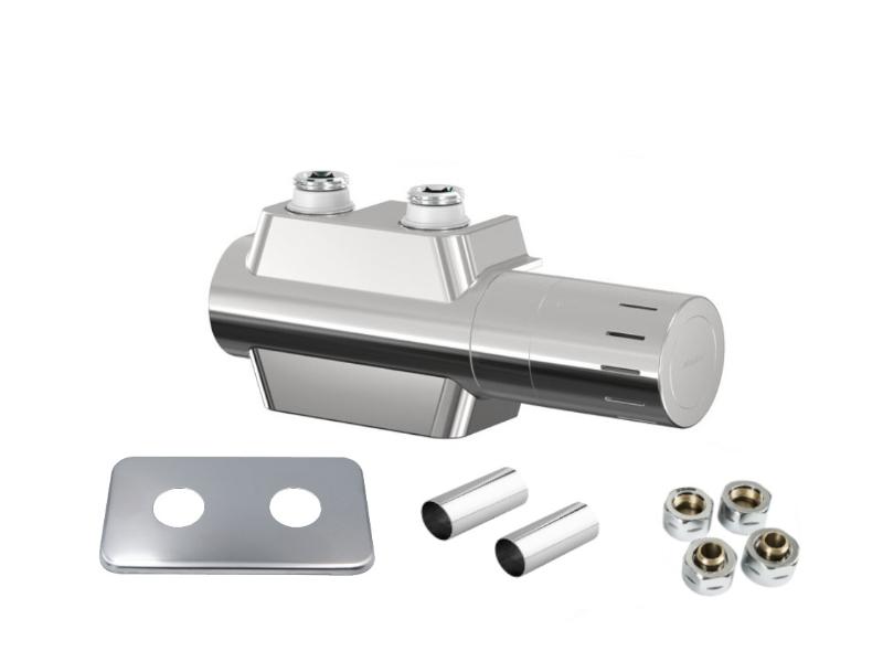 UNI-SADA, střed.ventil s hlavicí+svěrné šroub.Cu+Al-Pex, mosaz.rozeta+krycí trubičky,chrom