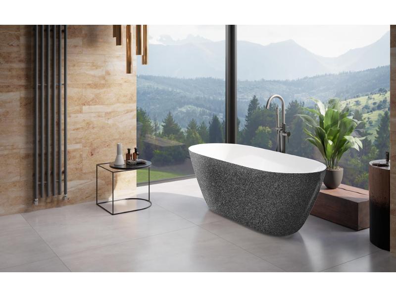 vana volně stojící MOYA, 1600 × 680 mm, GLAM03 grafitová barva/bílá barva, sifon chrom