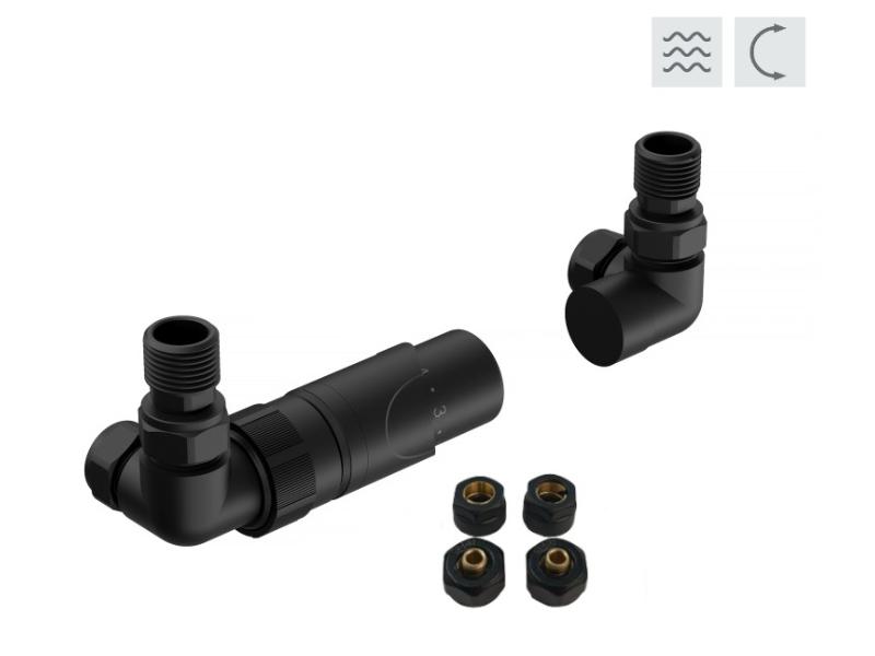 PRIME-SADA, rohový ventil s hlavicí, černá barva, včetně svěrného šroubení Cu + Al-Pex