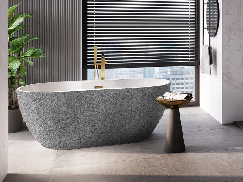 vana volně stojící NAVIA, 1500 × 800 mm, GLAM02 stříbrná barva/bílá barva, sifon zlatá barva