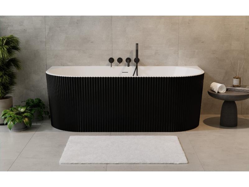 vana volně stojící LEYA, 1500 × 750 mm, černá/bílá barva, zlatý sifon s přep.