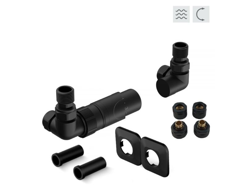 PRIME-SADA, rohový ventil s hlavicí+svěrné šroub.Cu+Al-Pex, plast.rozeta+krycí trubičky,černá barva