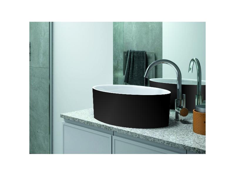 umyvadlo na desku UNIQA, z litého mramoru, 465x325x170 mm, černá / bílá barva